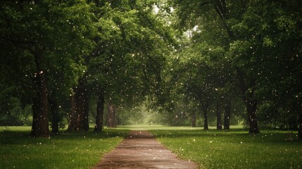 Poster - Serene Pathway Through Dandelion Seed Rain Forest