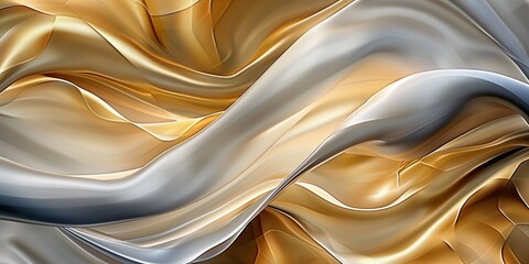 Wall Mural - Swirling Abstract Background with Gold and Silver Waves Texture and Modern Art Design