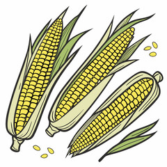 Canvas Print - Grilled Corn on the Cob with Butter & Seasoning Vector Illustration