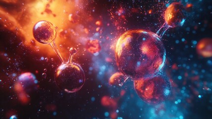 Poster - Abstract Molecular Structure with Glowing Red and Blue Hues Science Concept