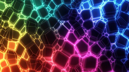 Poster - Abstract Rainbow Network Glowing Polygonal Structure