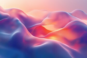 Wall Mural - Abstract Wavy 3D Landscape with Blue Purple and Orange Lighting Decorative Rendering