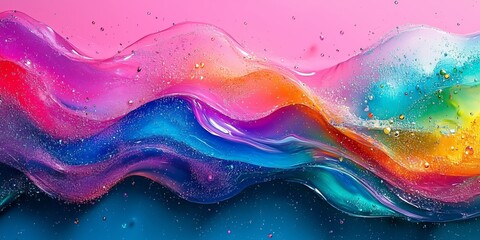 Wall Mural - Colorful Abstract Wavy Background with Glittery Accents in Pink Blue Yellow And White Hues