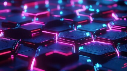 Poster - abstract futuristic hexagonal pattern with glowing neon lights effect
