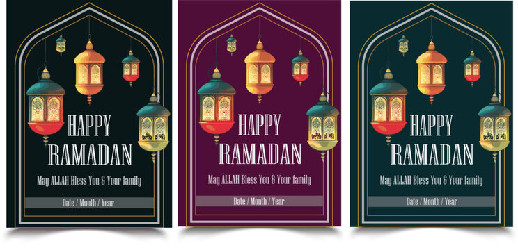 Ramadan Kareem Flyer Template. Gradient vertical poster template for Islamic Ramadan celebration. Realistic Ramadan greeting card template