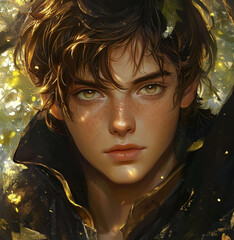 Wall Mural - A teenager boy, brown hair and eyes. epic fantasy theme