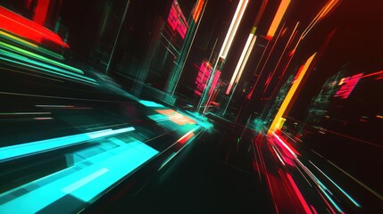 Poster - Futuristic Digital Space: Abstract Geometric Patterns and Light Streaks