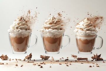 Poster - Floating Hot Chocolate Cups with Whipped Cream and Cinnamon