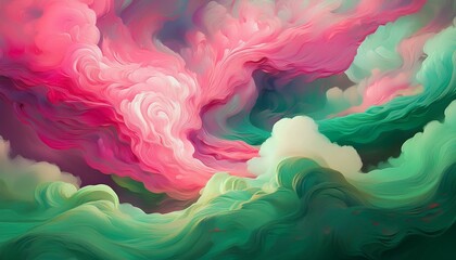 abstract swirling pink and green clouds