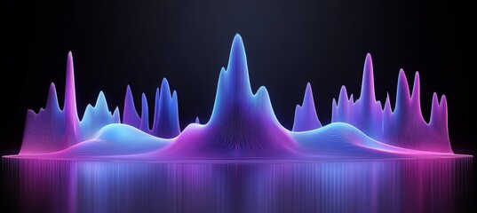Poster - Abstract Neon Waveform, Glowing Blue and Purple Chart Line with Ascending Trend on Black Background