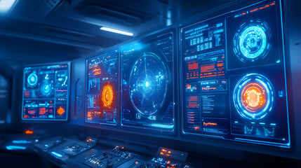 Poster - High-tech control room featuring advanced displays and monitoring systems in a futuristic environment
