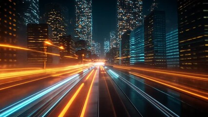 Night city highway speed light streaks