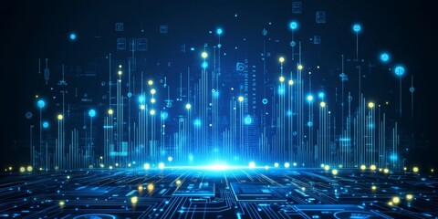 Poster - abstract futuristic circuit board background with glowing light, technology data analysis concept