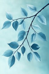 Wall Mural - Watercolor Turquoise Leaves, Botanical Illustration, Tranquil, Elegant Design Element