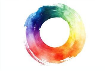 Poster - An abstract watercolor circle with vibrant spectrum colors, blending smoothly together, creating a visually dynamic and artistic effect on a clean white background.