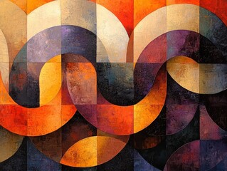 Wall Mural - A vibrant abstract artwork with swirling shapes and warm colors, creating a dynamic visual rhythm.