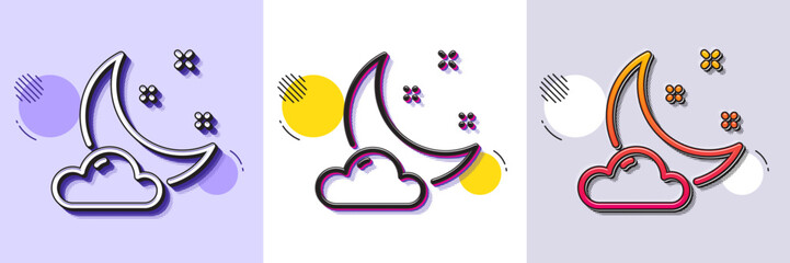 Poster - Night weather line icon. Halftone dotted pattern. Gradient icon with grain shadow. Moon with cloud sign. Sleep symbol. Line night weather icon. Various designs. Vector