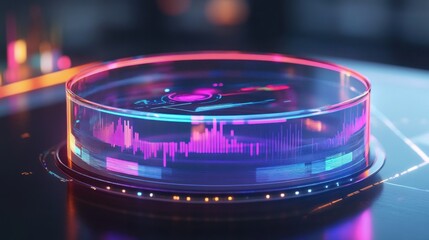 Poster - Futuristic Transparent Display with Glowing Data Visualization and Technology