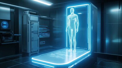 Poster - Advanced Futuristic Technology Human Scan with Digital Interface and Data