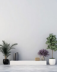 Wall Mural - Modern indoor space featuring minimalistic decor and greenery in a serene setting