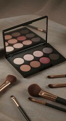 Wall Mural - beauty and cosmetics social media photo, makeup brush dipped in a radiant champagne-colored highlighter, 9:16