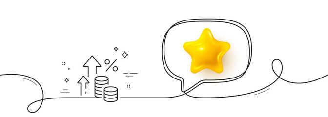 Wall Mural - Inflation line icon. Continuous line with 3d star. Money tax rate sign. Financial interest symbol. 3d star in speech bubble. Inflation single line ribbon. Loop curve pattern. Vector