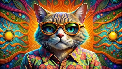  Stylish Cat Portrait with Trendy Glasses