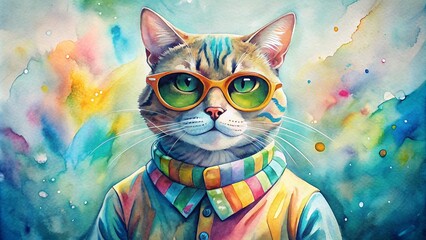  Stylish Cat Portrait with Trendy Glasses