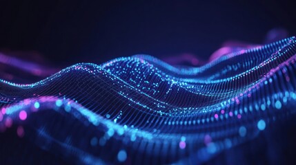 Poster - abstract digital wave with glowing particles and lines background