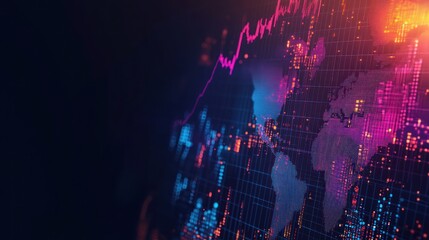 Poster - Global Market Analysis: A Digital World Map with Financial Data Overlay
