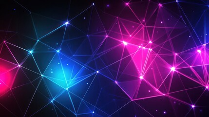 Poster - futuristic connection: abstract network of glowing triangles and dots