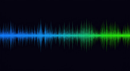 Poster - Vector sound wave lines dynamic in blue green color light flowing on black background for concept of music, sound, technology