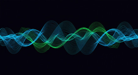 Poster - Vector sound wave lines dynamic in blue green color light flowing on black background for concept of music, sound, technology