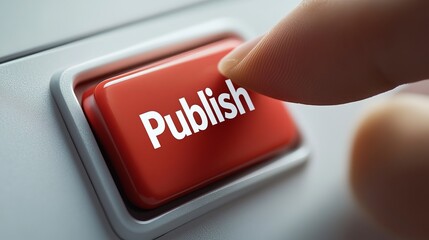 Poster - Red Publish Button Finger Press Digital Technology Internet Online Media Website Blog Social Networking Application Interface Click Action Modern     