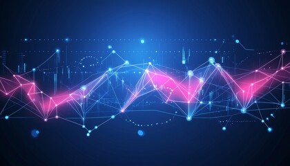 Poster - Financial Market Chart, Upward Trend, Data Points, Blue Background, Technology, Vibrant Colors