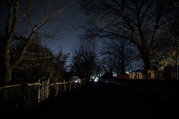 Wall Mural - old house with a ghost in the forest at misty night or night scene with house under moon. old mystic