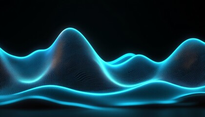 Poster - Abstract Light Blue Glowing Lines on a Dark Grey Background, Creating a Wavy, Ascending Pattern