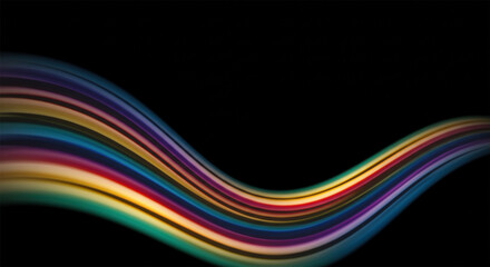 Fototapete - Abstract colorful wave curve motion on black background luxury vector illustration.