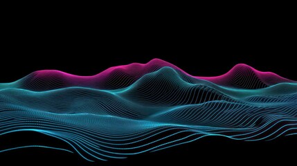 Poster - vibrant wireframe landscape: abstract topographic waves with neon colors