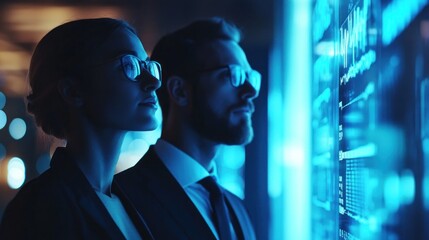 Poster - Business Professionals Analyzing Data on Futuristic Digital Interface