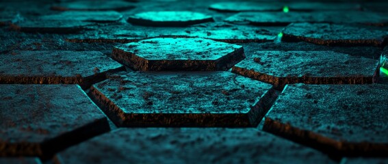 Fototapete - gaming wallpaper featuring a hexagon model background with a black vibey material look and green neo