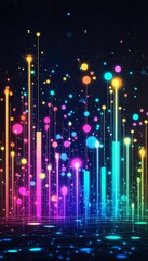 Poster - Abstract Vertical Neon Lines, Glowing Particles, and Specks on Dark Background, Generative AI Art