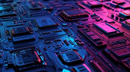 Poster - A vivid background with gaming elements, featuring abstract neon sci-fi themes and cyberpunk aesthetics in red and blue, with glowing and dynamic technology elements, perfect for a high-tech