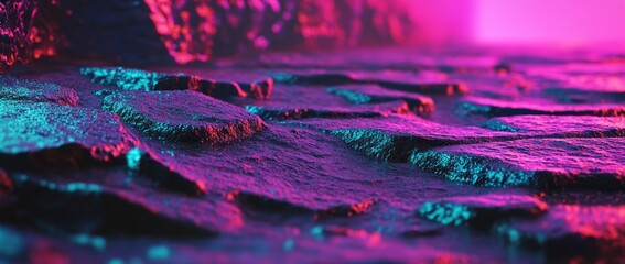 Poster - abstract neon gaming background with glowing electric blue and purple lines on a black carbon fiber 