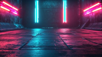 Poster - Stock imageNeon rainbow retro grids and pulsating rainbow lights form the holographic gaming backdrop, complemented by a sleek digital interface design background wallpaper