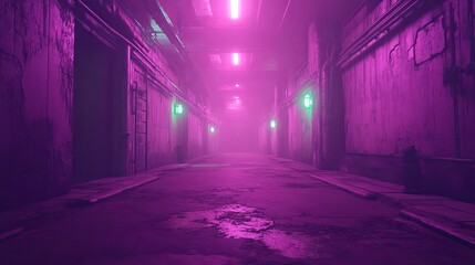Fototapete - a futuristic gaming space arena featuring vibrant neon lights in purple, blue, and green, creating a