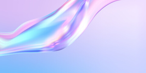 Poster - Abstract  holographic wave.Flow iridescent fluid.Dynamic spectrum ribbon.