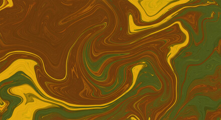 Poster - Marble brown pattern ink swirl swirl yellow green graphic background