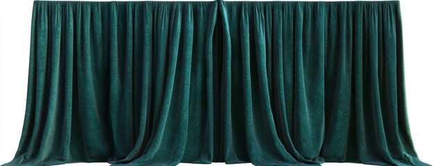 Poster - Long, velvet curtains in green with pleats, set against a transparent background
