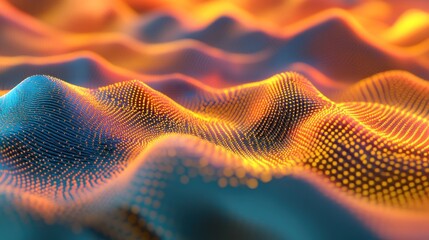 Poster - Abstract Data Visualization: Wavy Network of Glowing Dots and Lines